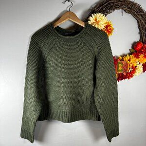 prAna Womens Cades Cove Waffle Knit Sweater SMALL in Rye Green Wool Blend